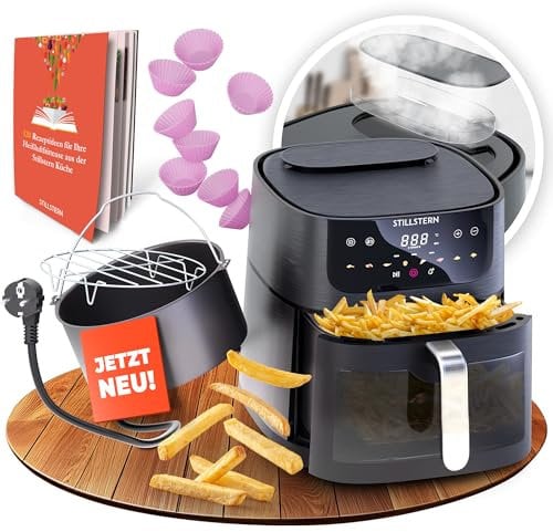 Stillstern Heißluftfritteuse Airfryer [Steam Pro View] 8L Air Fryer mit Sichtfenster, Dampf & Shake-Funkt., 80-200°C, 1800W, 120min Timer, 100 Rezepte, Heissluftfritteuse Air Fryers Fritteuse ohne Öl