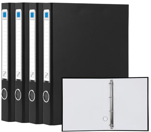 GUOKOFF Ringbuch A4, 4 Stück Ringbücher, 45mm Rücken, Kunststoff Ringbuch Mit 4 Ringen, Ringbuchordner für Geschäft, Büro, Schule (Schwarz)