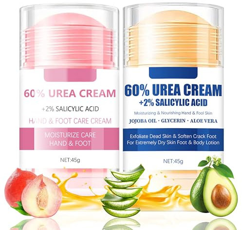 Hydrating and Anti-Cracking Foot Cream, 2Pcs Urea 60% Fußcreme Stick, Aloe Vera & Pfirsich Hornhautentferner Creme Fußpflegecreme für Trockene, Rissige Füße, Fersen, Ellbogen, Handcreme, Bodylotion