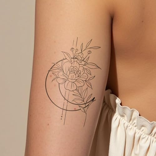 Inkster Tattoo - Großer Mond mit Blumen - vegane & wasserfeste Temporäre Tattoos für Erwachsene - EU-Kosmetikzertifizierte Farbe - revolutionäres 2 Wochen Tattoo | Premium Klebetattoos