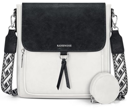 RAINSMORE Umhängetasche Damen Mittelgroß Handtasche Damen Crossbody Bag Leder PU Schultertasche Damen-umhängetaschen mit Breiten Schultergurten