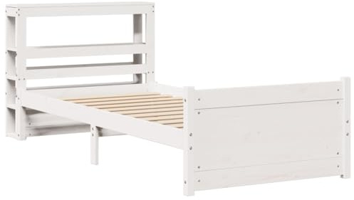 vidaXL Bed Frame with Headboard, Bed Base for Bedroom, Mattress Foundation for Single Bed, Modern Style, White 90x190 cm Single Solid Wood Pine
