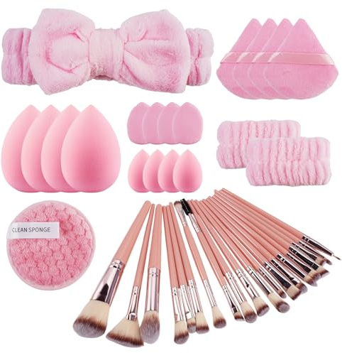 Zykra 40 Pezzi Kit Pennelli Make up, Multifunzionale Pennelli Trucco, Set Pennelli Trucco Professionale per Fondotinta, Ombretti, Illuminanti, Contouring, Cipria E Correttori （Rosa）