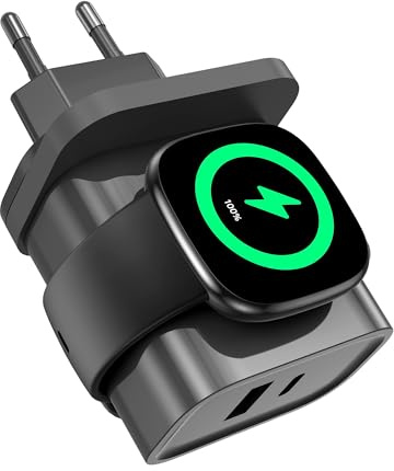 3-in-1-Ladegerät für Fitbit Sense/Sense 2 /Versa 4/3/Ace LTE,PD 25W USB C Schnellladung Dual Port Wandladegerät Block, Travel Essential Charge für iPhone, Samsung,Google