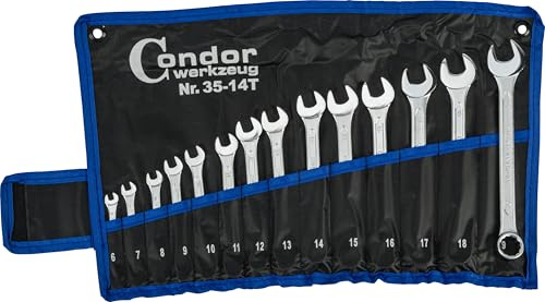 CONDOR Werkzeug 35-14T | Gabel-Ringschlüssel-Satz | 14-tlg. | Chrom-Vanadium-Stahl verchromt | 6-19 mm | Maulschlüssel Satz Ratschenschlüssel Set Profi Werkzeug für Werkstatt und Heimwerker