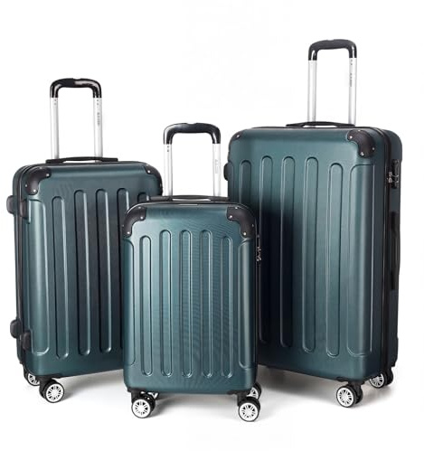Boleedy 3tlg Kofferset, Trolley Koffer Reisekofferset, (55/66/76CM), Handgepäck Koffer, 360°drehbare Hartschalenkofferset, Leise Doppelräder&Teleskopgriff Gepäck (Dunkelgreen)