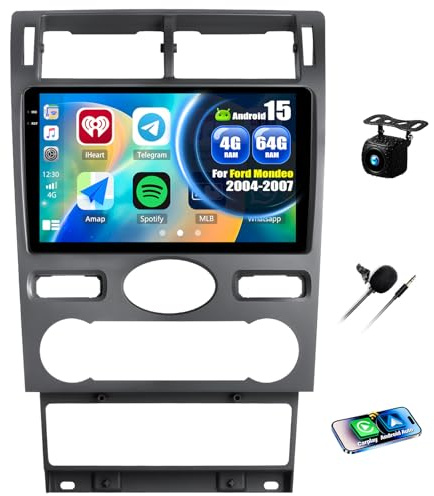 CAMECHO 4+64G Android 15 Navi Autoradio für Ford Mondeo 2004-2007, 9 Zoll GPS Radio mit WiFi Bluetooth Wireless Carplay Android Auto FM RDS Mirror Link, HD Incell Touchscreen +Rückfahrkamera