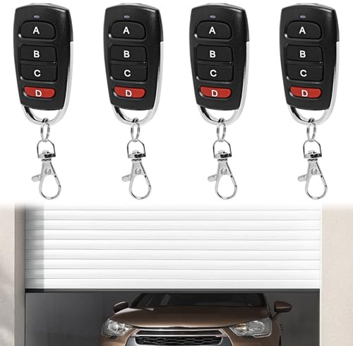 4 pcs Mando de Garaje Universal 433MHz – 4 Unidades, Control Remoto para Puerta de Garaje, Compatible con Mandos Automáticos (Negros y Rojos)