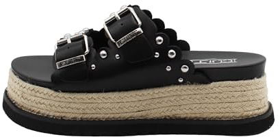 Cult Ciabatta nera in pelle con borchie e zeppa in corda CLW473500 Doja Tg 38