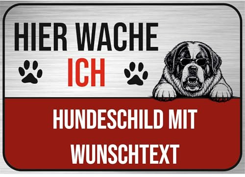 Nomiro - Schilder selbst gestalten ab DIN A6 - Bernhardiner - Hundeschild mit Wunschtext und Hund, personalisiertes Warnschild aus 3 mm Aluverbundplatte für Zaun, Gartentor, Haustür und Einfahrt
