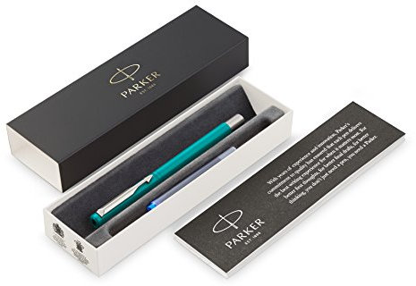 Parker 2025895 Medium Vector Chrome Trim Nib Fountain Pen - Emerald/Blue
