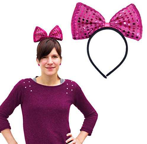 Oblique Unique® Haarreifen mit großer Schleife und Pailletten besetzt in Pink