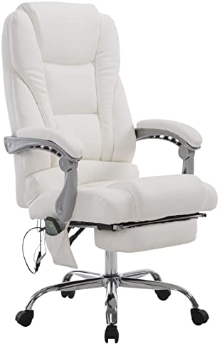 CLP Bürostuhl Pacific Kunstleder I Massage-Funktion I Ergonomisch, 360° Drehbar Mit Fußablage I Höhenverstellbar, Neigbare Rückenlehne, Farbe:weiß