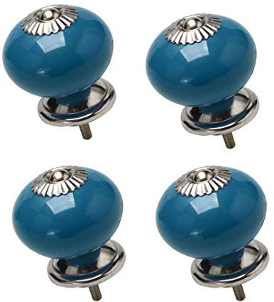 sourcing map 4pcs Ceramic Knobs Vintage Knob Drawer Round Pull Handle Furniture Drawer Cabinet Cupboard Wardrobe Dresser Decorative Blue