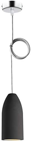 Buchenbusch urban design Beton Pendelleuchte einflammig dark edition 7,5 x 16 cm, Hängelampe Wohnzimmer mit Textilkabel Silber, Lampe Küche, Baldachin chrom