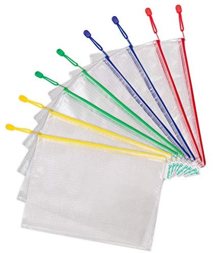 Djois, 509009 - Reißverschlusstaschen, A4, Sortiert, 8 Stück, Verstärkte Taschen, Transparent, Ultra-Resistent, Perfekt für Büro, Dokumentenschutz, Kleine Gegenstände