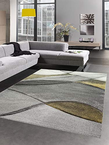 CARPETIA Teppich modern Wohnzimmer Wellen gelb grau Pastell Größe 60x110 cm