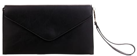 Wedmay Ladies Large Oversize Envelope Wristlet Strap Leather Evening Bag Prom Clutch Bag Purse For Women (F1460 Black)