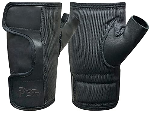 Rollstuhlhandschuhe aus Rindsleder, schwarz, fingerlos, vollständig zu öffnen, leicht verstellbare Handfläche, gepolsterter Handschutz/manueller Rollstuhl/Aktivitäten im Freien 319 (319 Schwarz, S)