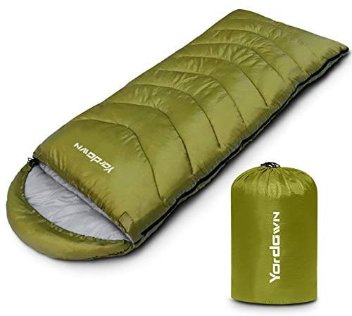 Yordawn Schlafsack Outdoor Camping für Erwachsene Kinder, Schlafsäcke Sommer Winter 3-4 Jahreszeiten, Deckenschlafsack Ultraleicht Sleeping Bag Kleines Packmaß Reiseschlafsack Wasserdichter, Olive