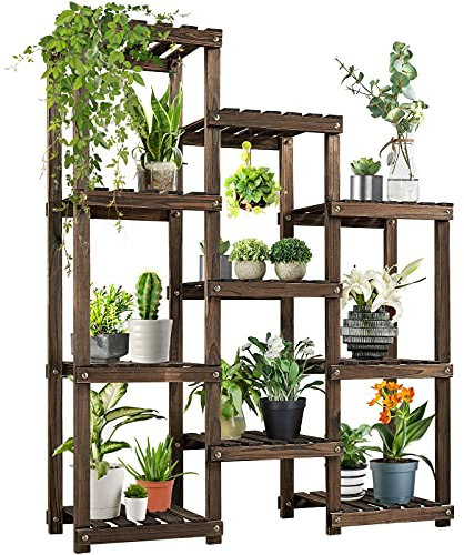 Yaheetech Étagère Plante en Bois Supports de Pots Porte Plante 10 Tablettes Escalier Présentoire de Jardin 93 x 30 x 115 cm