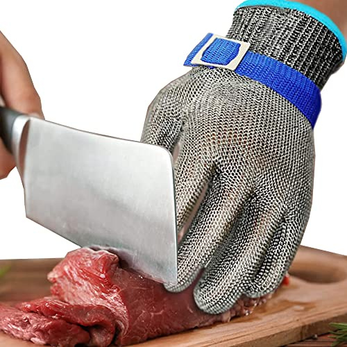 VOLTGY- Guantes de Trabajo Anticortes Nivel 9 de Carnicero. Protección y Seguridad de Malla de Acero Inoxidable.