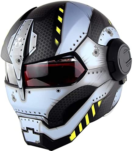 Herren Motorradhelm, Fullface Helm Klapphelm Iron Man Motorradhelm Retro Full Helm Jethelm Offroad Four Seasons ECE Certification Brain Cap Helm 1,XL=61-62CM