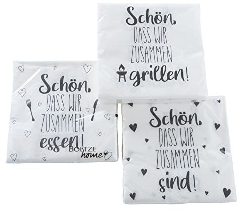Boltze Home 60 Servietten ''Schön, dass wir zusammen...'' / Spruch / Feiern / Essen / Grillen 33x33
