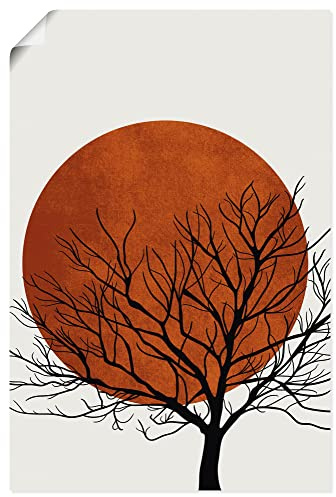 ARTLAND Wanddeko Poster & Kunstdrucke Wandposter 60x90 cm Hochformat Minimalismus Sonne Silhouette Baum Winter Japan U3XX
