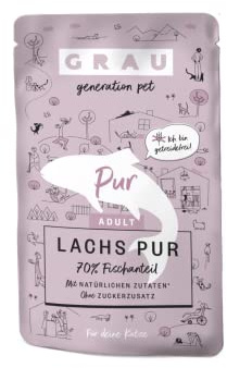 GRAU – das Original – Nassfutter für Katzen - Lachs pur (Pouchbeutel), 16er Pack (16 x 125 g), Monoprotein, für Erwachsene Katzen