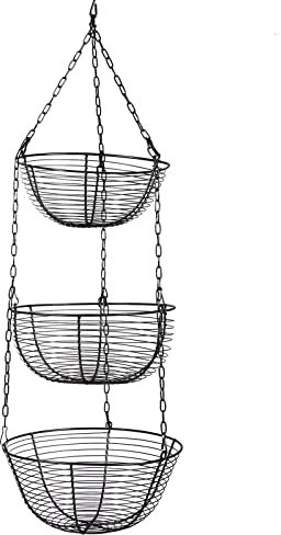 Gorgivous 3-stöckiger Obstkorb, Küchengemüsekorb, Eisen-Hängekorb, hängender abgestufter Gemüsekorb, hängendes Regal - Schwarz