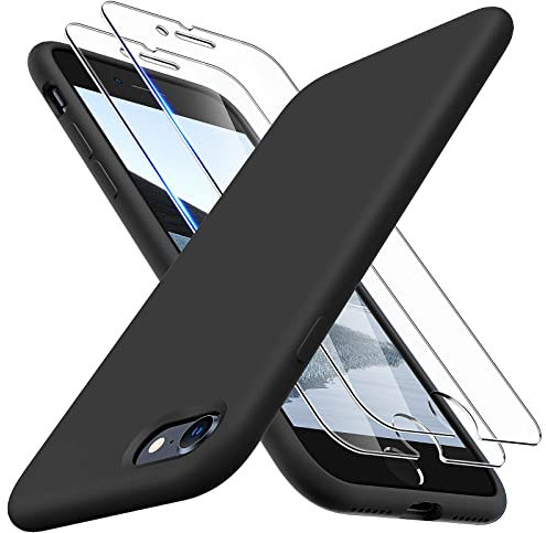 TOCOL Silicone for iPhone SE Case, Liquid Silicone Multi-Color Slim Silky-Soft Touch Anti-Scratch Shockproof Protective Phone Cover, Black