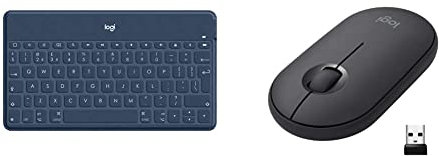 Logitech Keys-To-Go Wireless Bluetooth Keyboard & Pebble Wireless Mouse, Bluetooth or 2.4 GHz with USB Mini-Receiver, Silent, Slim Computer Mouse with Quiet Click - Graphite/Black