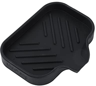 MicoYang Silicone Bathroom Soap Dishes with Drain Spout-Bathroom and Kitchen Sink Organizer,Sponge Holder,Dish Soap Tray,Perfect for Dispenser,Scrubber,Bottle,Cup on Sink or Counter-Black 4.9×3.2