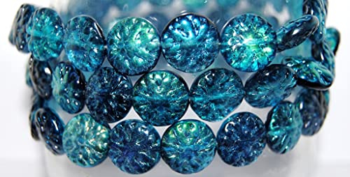 60 stk Runde Blumen Edelweiss Pressedglasperlen, Kristall 48103 (30 48103), Glas, Tschechische Republik, Größe 15 mm (0.59 in)