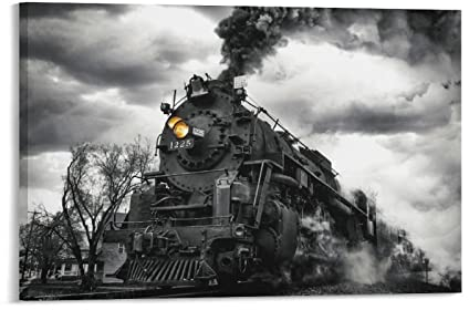 Wohnzimmer Bilder Modern Schwarz Weiß Dampfzug Eisenbahn Lokomotive Leinwand Poster Schlafzimmer Dekor Sport Landschaft Büro Zimmer Dekor 40x60cm (Ungerahmt)