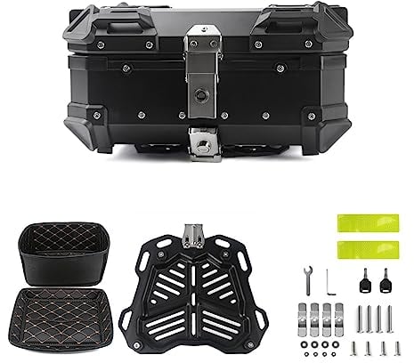 VUSNPL 28L Aluminium-Topcase,Motorradkoffer Motorrad Top case Kleiner,universal Quad Heck Koffer Motorrad Kofferraum Gepäck mit Sicherheitsschloss Schwarz,Silber (Color : Schwarz)