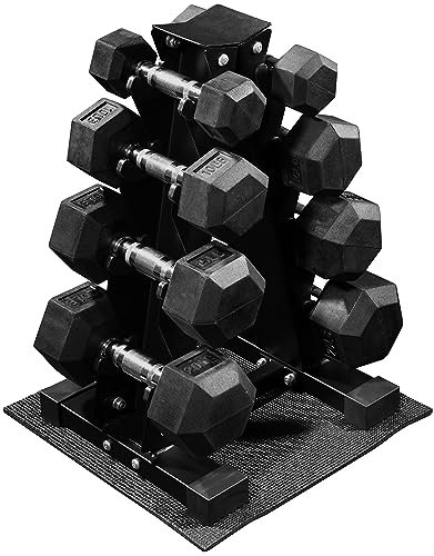 Fitvids 100LB Rubber Coated Hex Dumbbell Weight Set and Storage Rack, 5-20 lbs Pairs