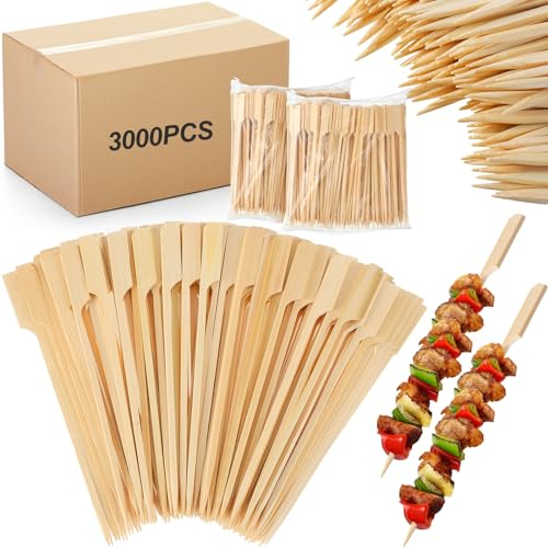 Minatee 3000 Pcs Bamboo Skewers, Brown, 8 Inches