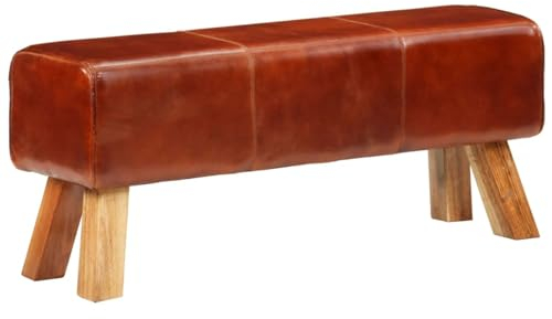 ZEYUAN Sitzbank Turnbock Braun 110 cm Echtleder und Massivholz Mango, Flur Möbel, Sitzbank Esszimmer, Bettbank, Flur Deko, Sitzhocker, Truhenbank, Schlafzimmer Möbel, Truhenbank