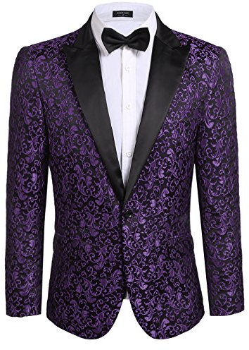 COOFANDY Elegante abito blazer da uomo con bottone singolo smoking giacche floreali abiti classici, B - viola, S