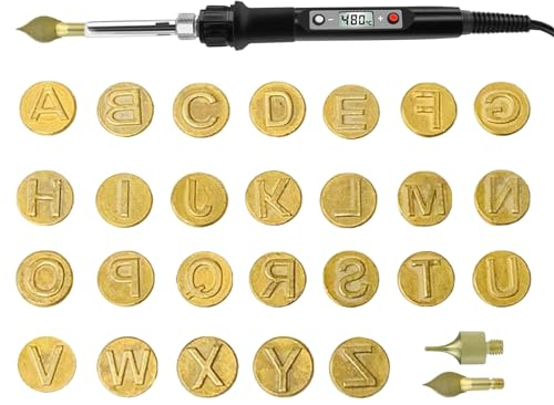 GZWY DIY Holz/Leder Brennset, 26 Buchstabenstempel Stanzspitzen Set DIY Holzbrenn/Schnitzset, Buchstaben Lötkolben Schablonen, Brennen auf Holz, Leder, Kork und Anderen Materialien (#3)