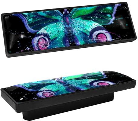 BROJAQ Lot de 4 boutons d'armoire rectangulaires à motif de peinture papillon pour armoires de cuisine, commode, tiroir pour porte de salle de bain