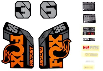 FOX Factory Decal Kit: 2021, 36, F-S, Orange Logo, Shiny Black Fork - 821973394855