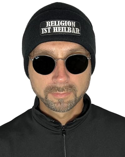 Mütze Religion ist heilbar in schwarz I Unisex I bestickter Aufnäher I Beanie Strickmütze Wintermütze