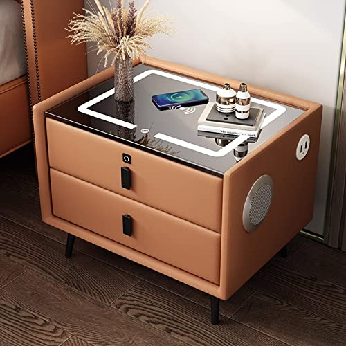 Intelligenter Nachttisch, intelligenter Nachttisch, dreifarbiges Licht/USB/kabelloser Ladeanschluss/Fingerabdrucksperre/Bluetooth-Lautsprecher (Farbe: Orange, Größe: 50 cm/19,7 Zoll) charitable