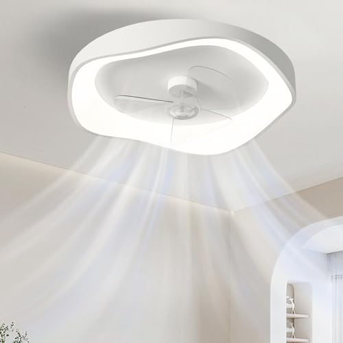 Deckenventilator mit Beleuchtung Deckenlampe mit Ventilator LED Leise Deckenleuchte mit Ventilator 3 Farben Stufenloses Dimmen 6-Gang-Einstellung Timer für Schlafzimmer Wohnzimmer Esszimme-50cm