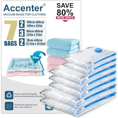 Accenter Vakuumbeutel für Bettdecken im 7er-Pack Vacuum Bags for Clothing sparen Platz Vakuumbeutel für Kleidung schützen Sie die Kleidung geeignet für den täglichen Gebrauch Umzüge und Reisen