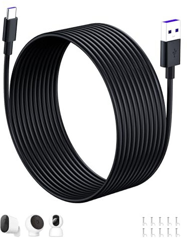 ACOCOBUY USB C Power Cable 8M, Power Extension Cable Type C Charging Cord for Mi Smart Camera C301 C400 C500 Pro Dual C700 2K Magnetic Mount USB A to C Long Charging Cord for Security Camera Black