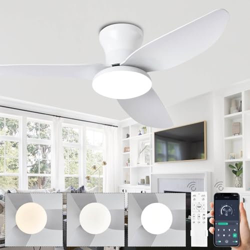 Ventilateur De Plafond Silencieux Avec Lumiere Et Telecommande, Lustre Avec Ventilateur 3 Pales, Dimmable, DC Motor, 6 Vitesses, Ventilateur Plafond Moderne LED Pour Salon, Bureau, Chambre-White|100CM